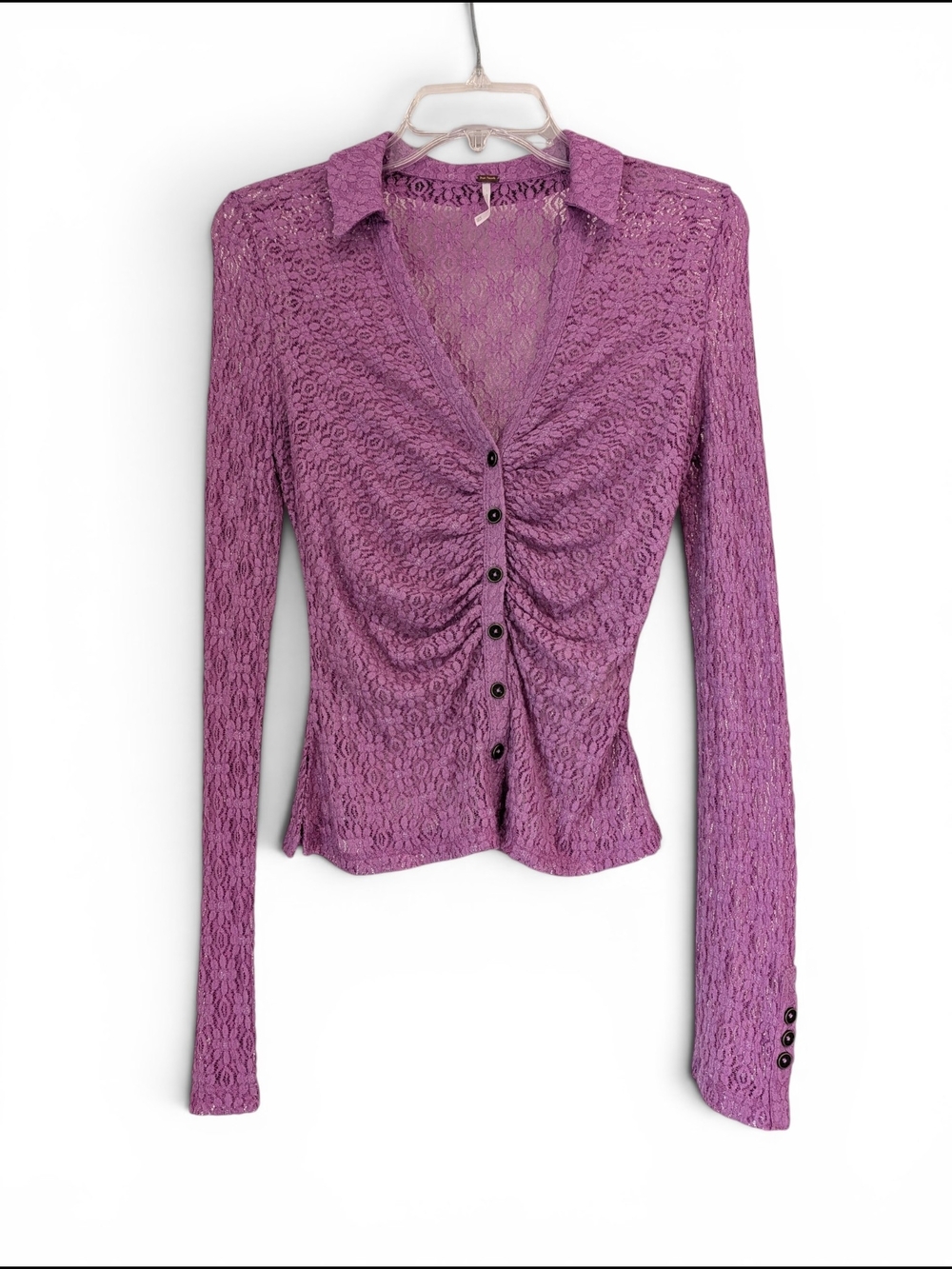 Free People Lucky Lace Crochet Top in Dusty Lavender Rose